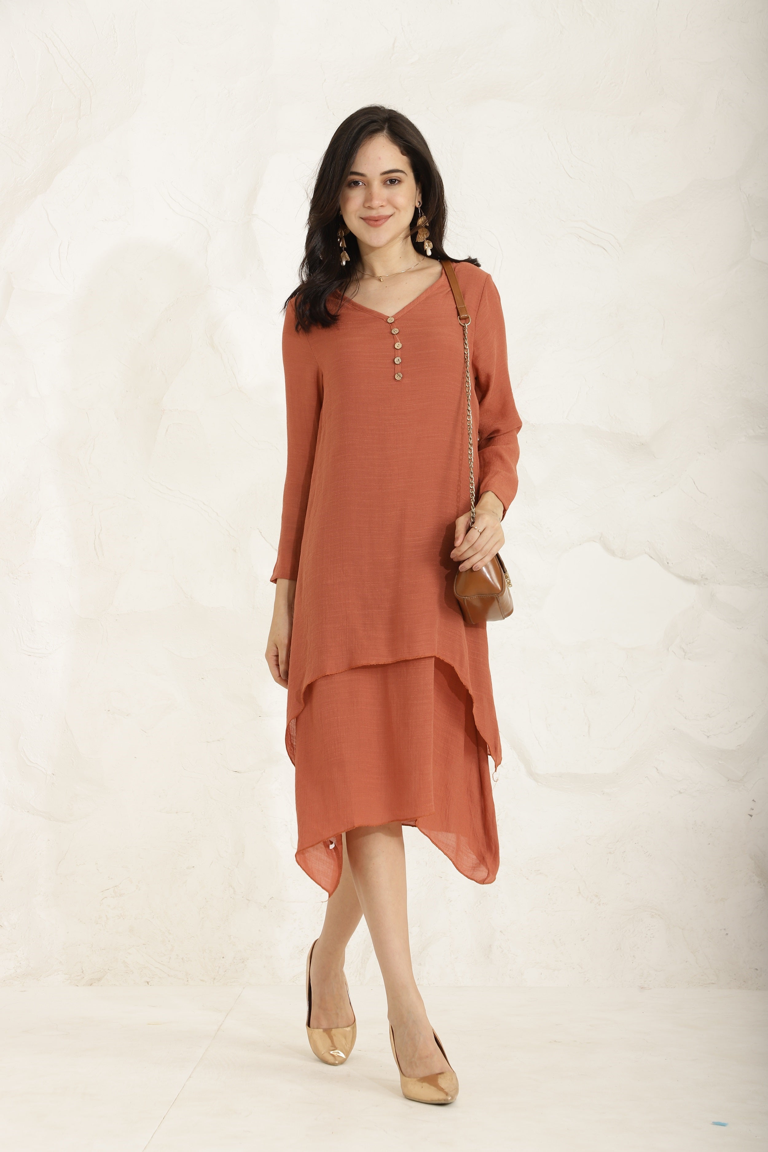 Ebb Curve Dress- Rust Orange Sanaita