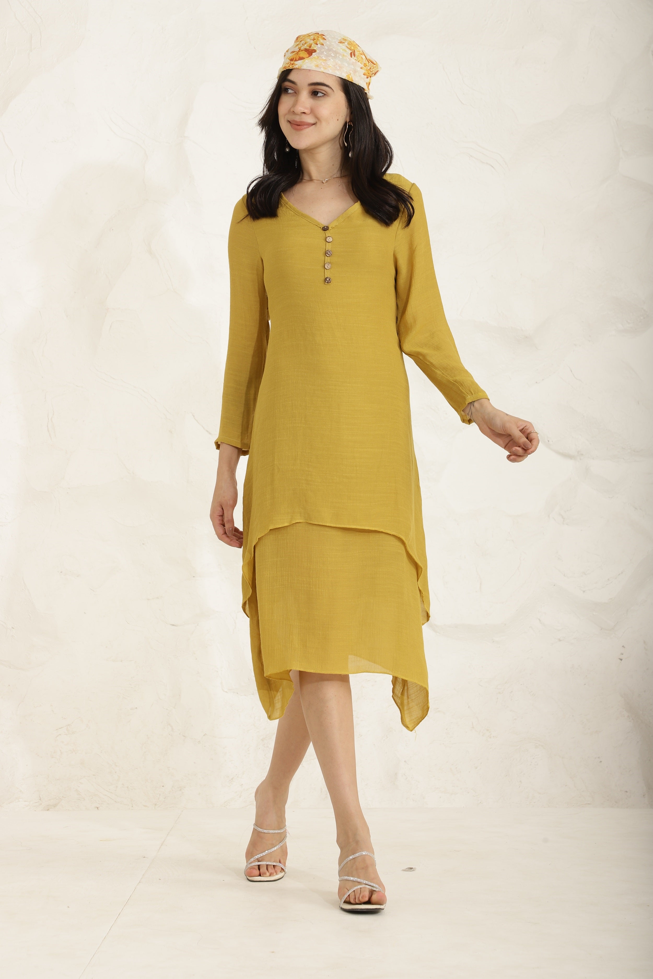 Ebb Curve Dress-Mustard Sanaita