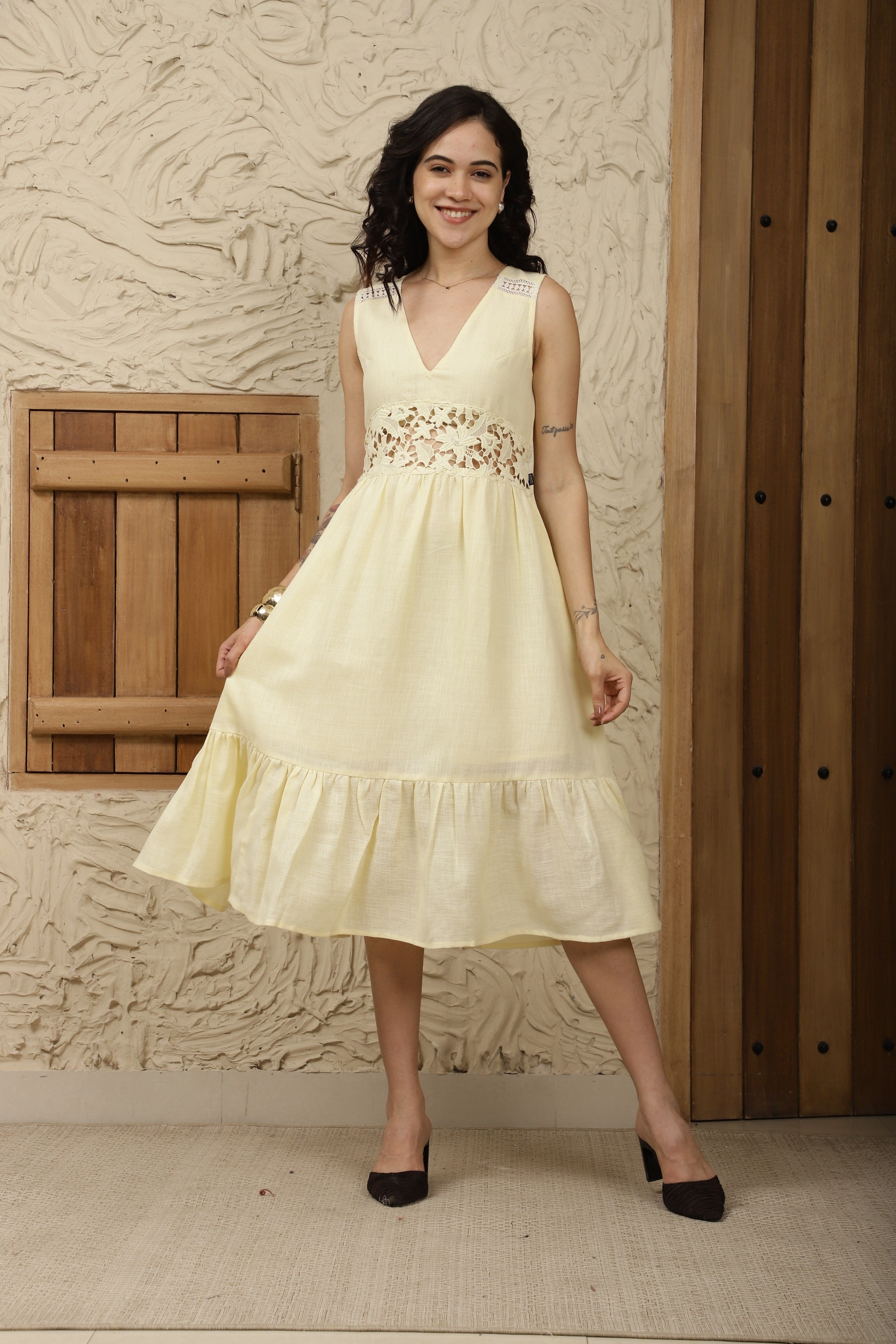 Retro Bloom Yellow Dress Sanaita