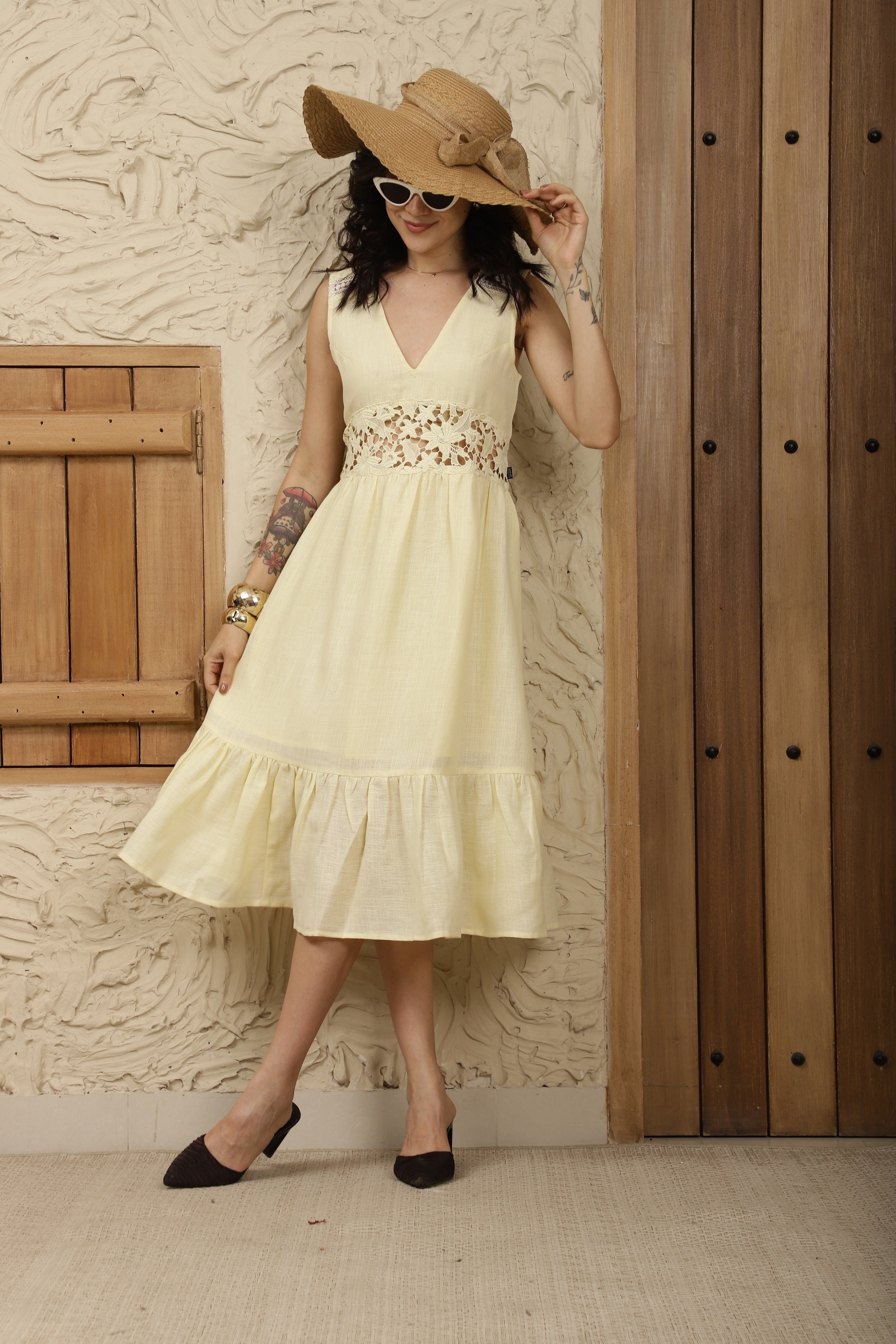Retro Bloom Yellow Dress Sanaita