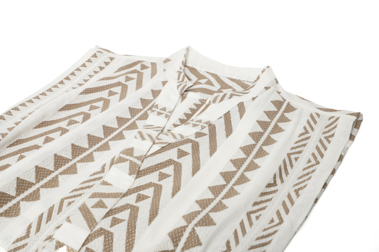 Tribal Jacquard Band Collar Long Dress Sanaita