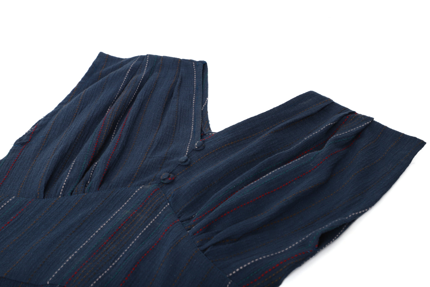 Navy Blue Button Detailed Striped Long Dress Sanaita