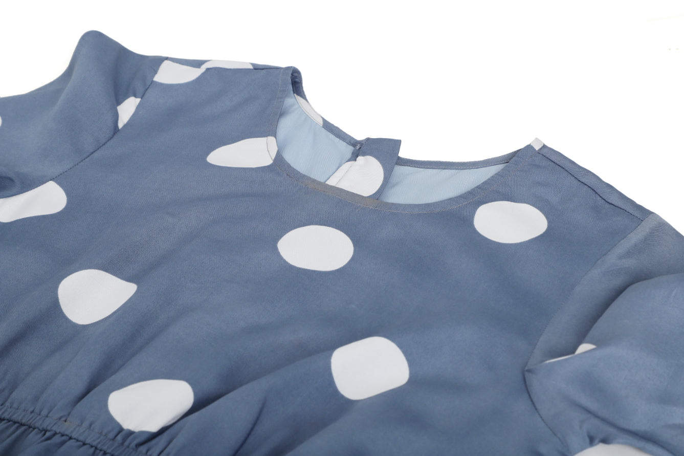 Polka Flared Sleece Maxi Dress Sanaita