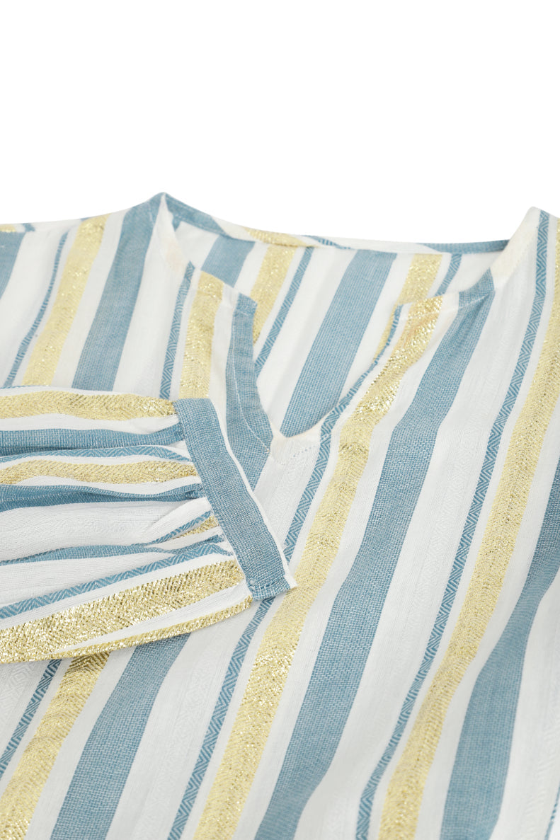 Blue and Gold Striped Tieup Detail Dress Sanaita