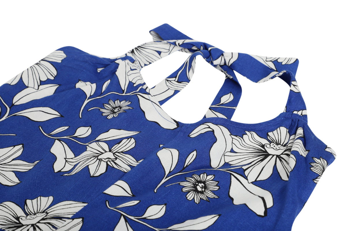 One Shoulder Tieup Blue Floral Dress Sanaita