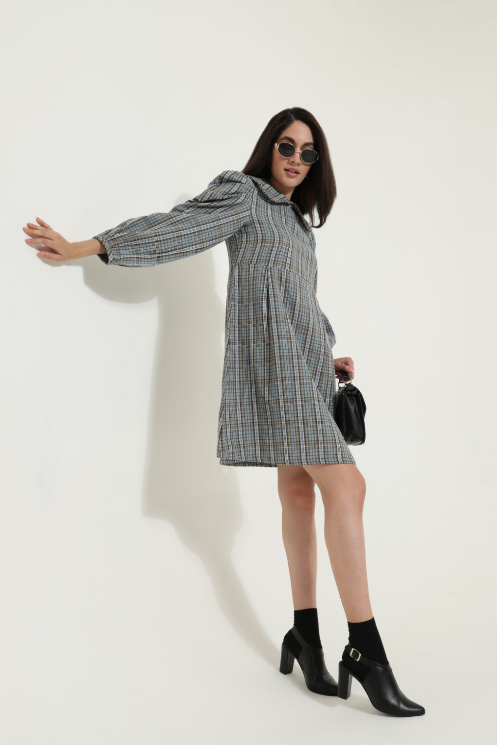 Peterpan Collar Blue Check Retro Dress Sanaita