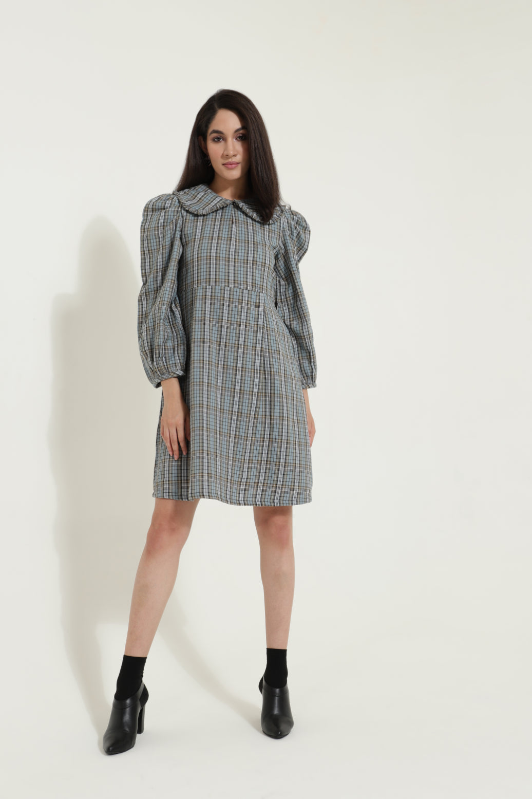 Peterpan Collar Blue Check Retro Dress Sanaita