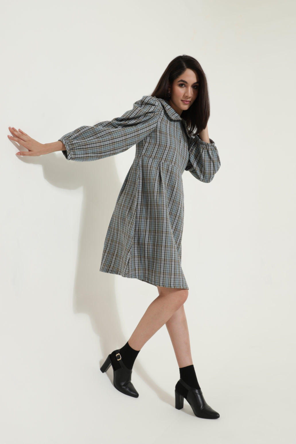 Peterpan Collar Blue Check Retro Dress Sanaita