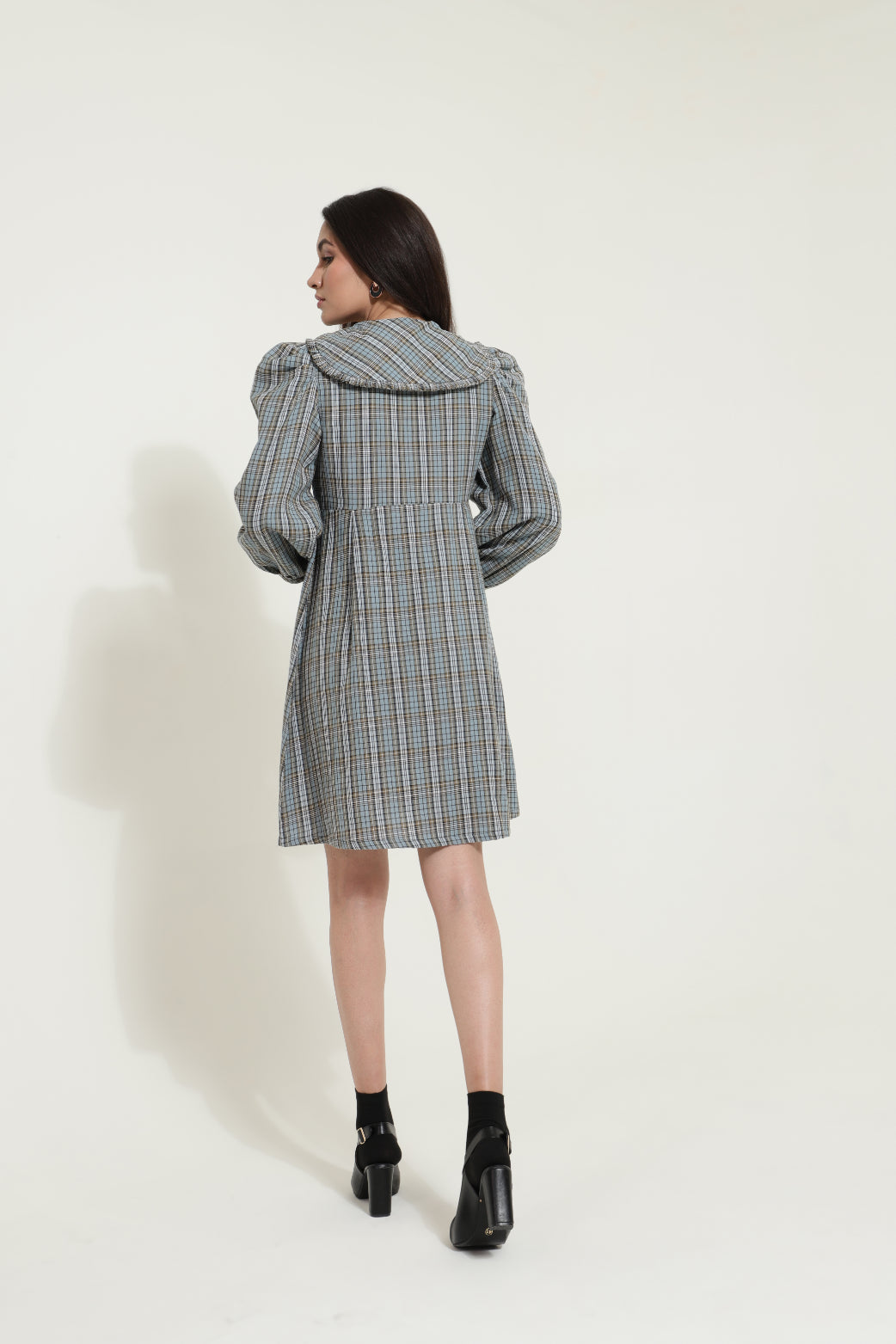 Peterpan Collar Blue Check Retro Dress Sanaita