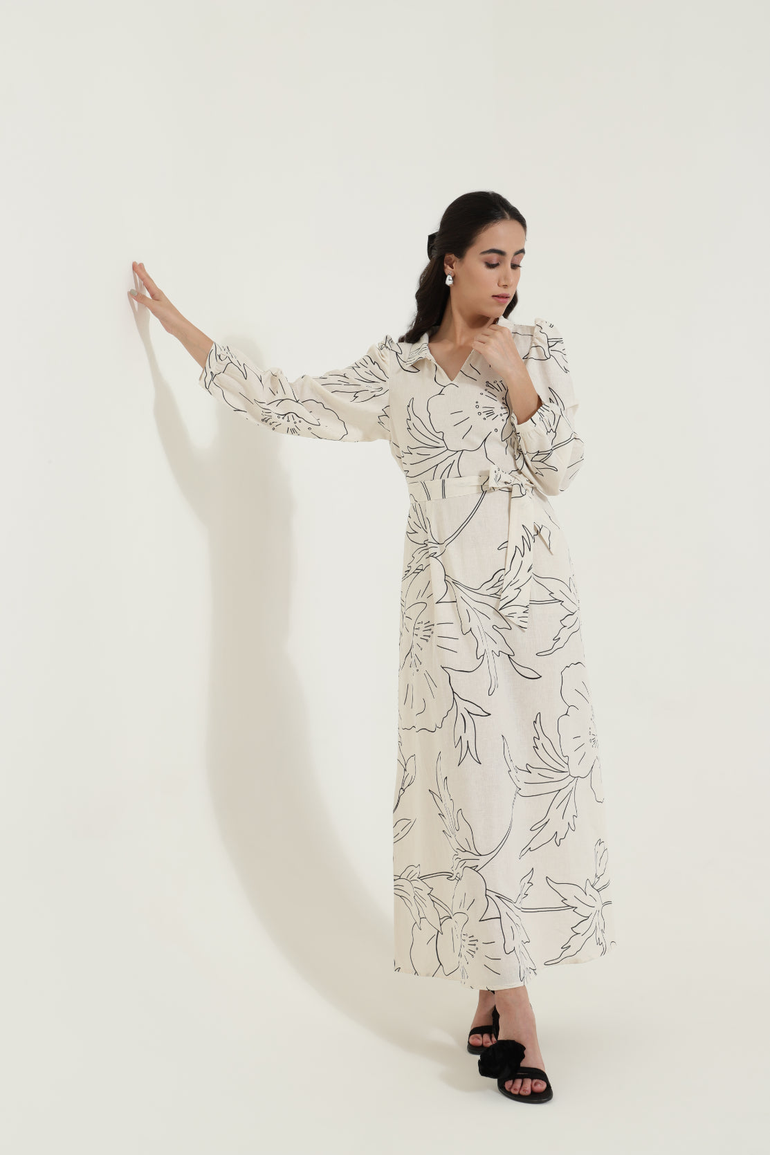 Shirt Collar Tieup Floral Maxi Dress Sanaita