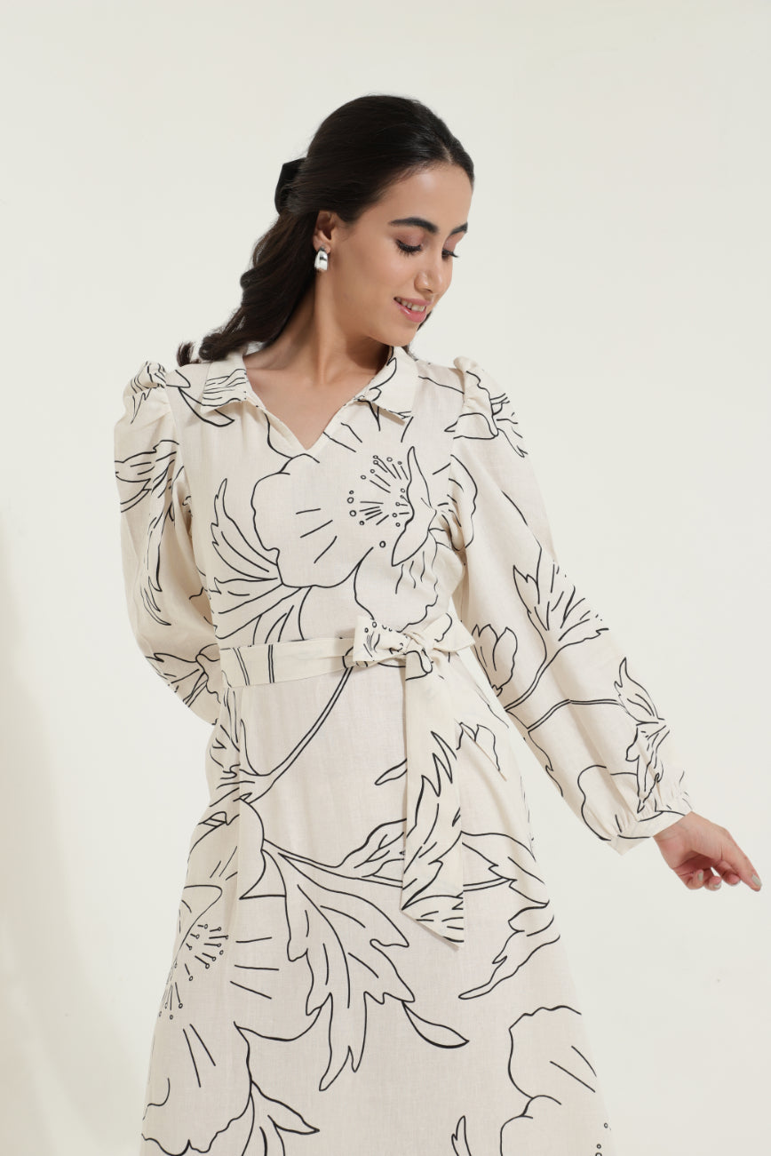 Shirt Collar Tieup Floral Maxi Dress Sanaita