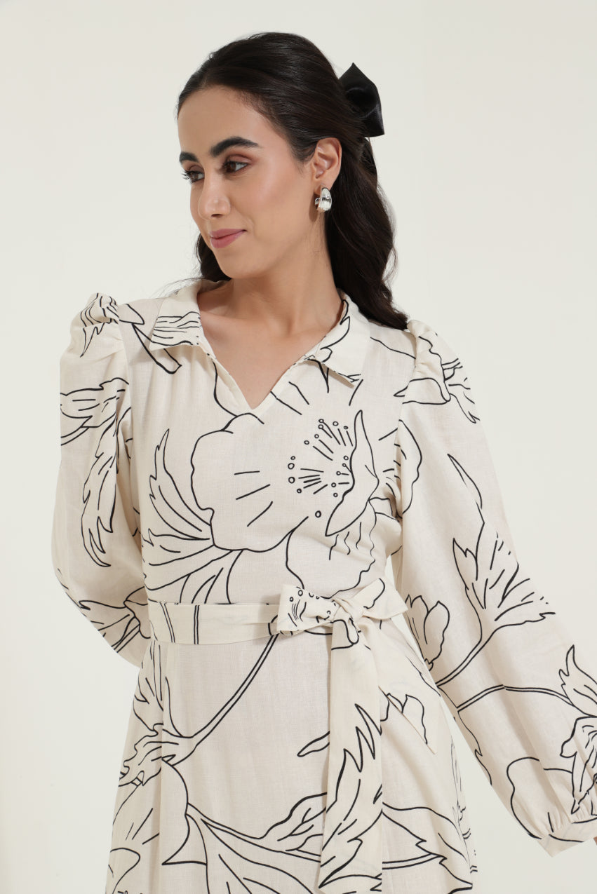 Shirt Collar Tieup Floral Maxi Dress Sanaita