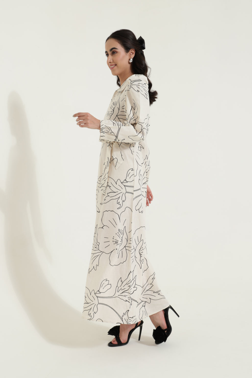 Shirt Collar Tieup Floral Maxi Dress Sanaita
