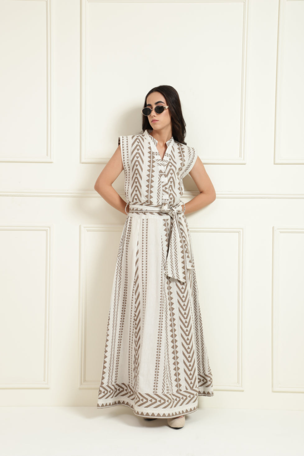 Tribal Jacquard Band Collar Long Dress Sanaita