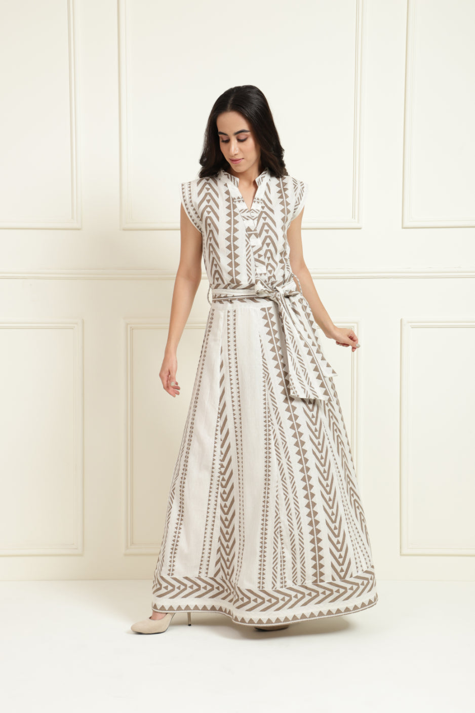 Tribal Jacquard Band Collar Long Dress Sanaita