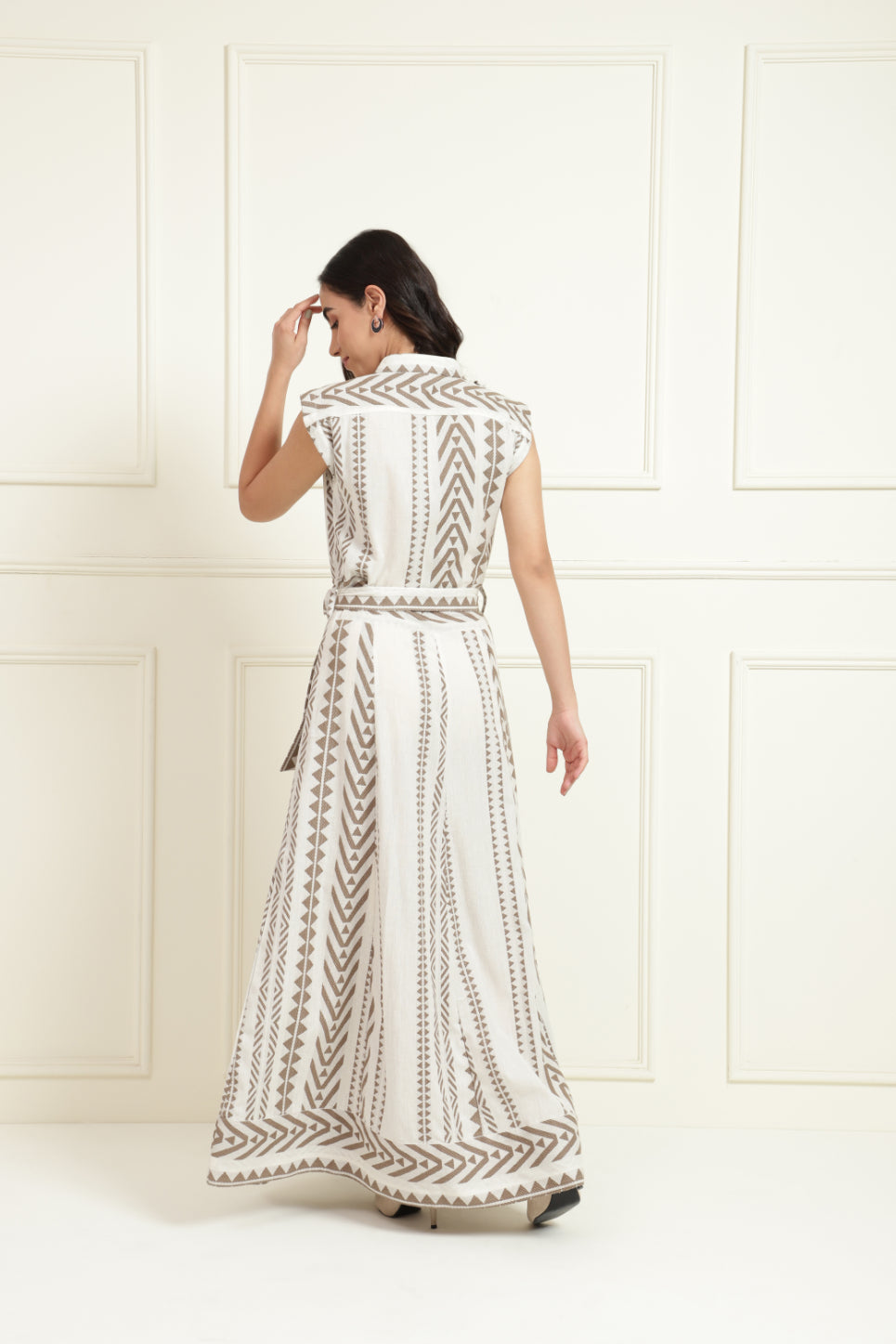 Tribal Jacquard Band Collar Long Dress Sanaita