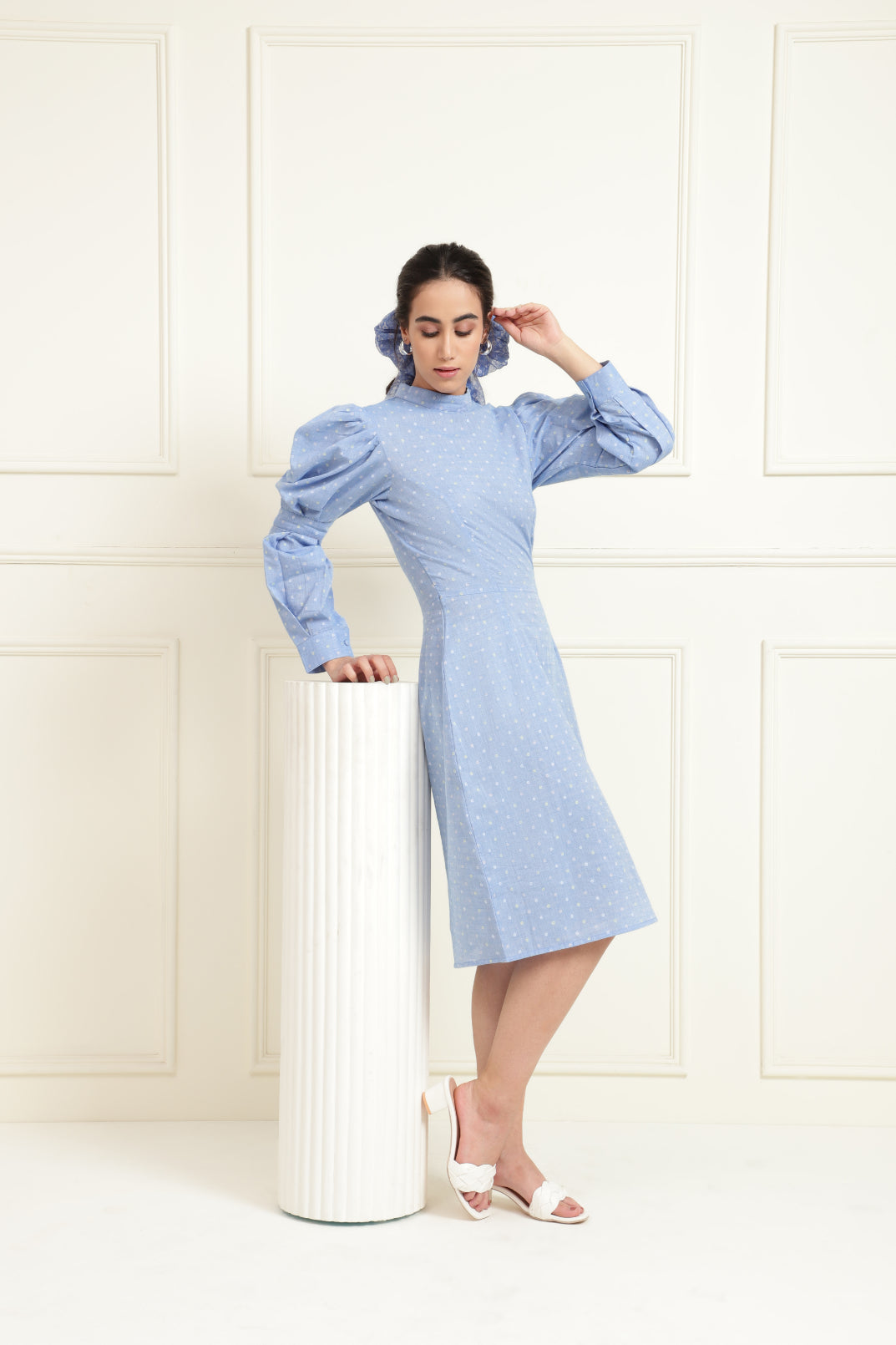 Chambray Dobby Structured Stylised Dress Sanaita