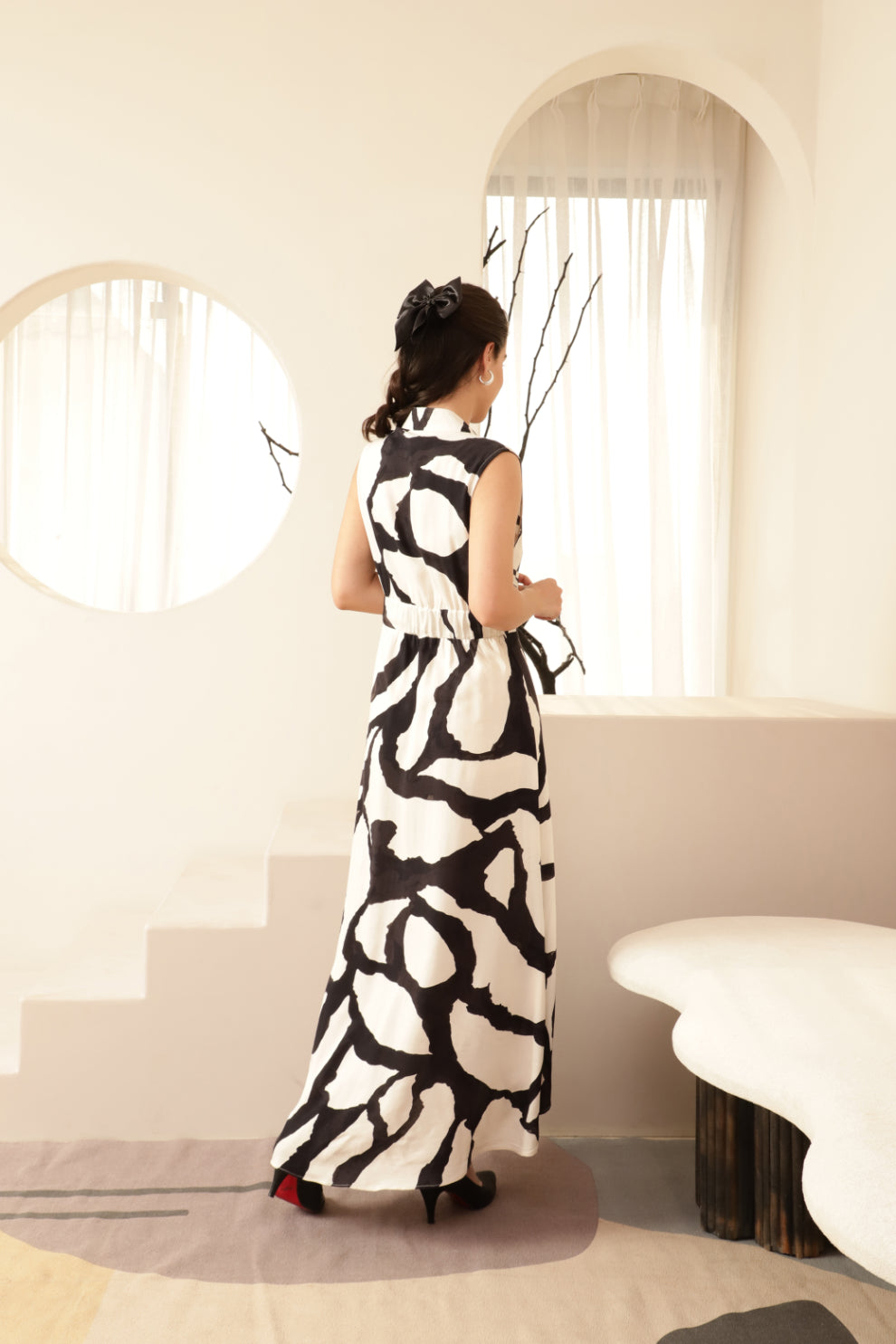 Waist Wrap Detail Flared Asymetric Printed Dress Sanaita
