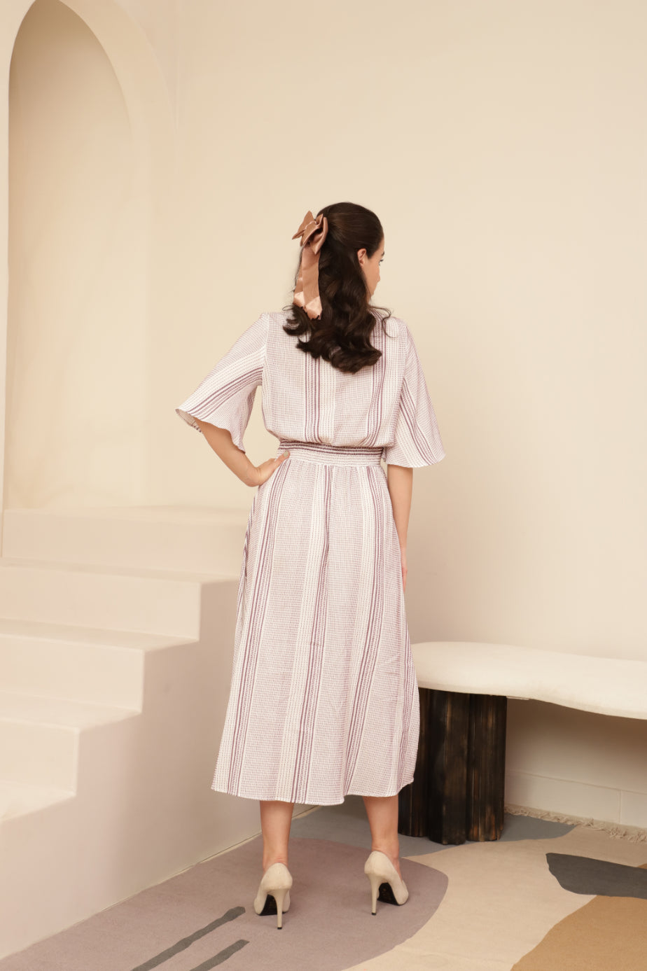 Greek Styled Red Accent White Dress Sanaita