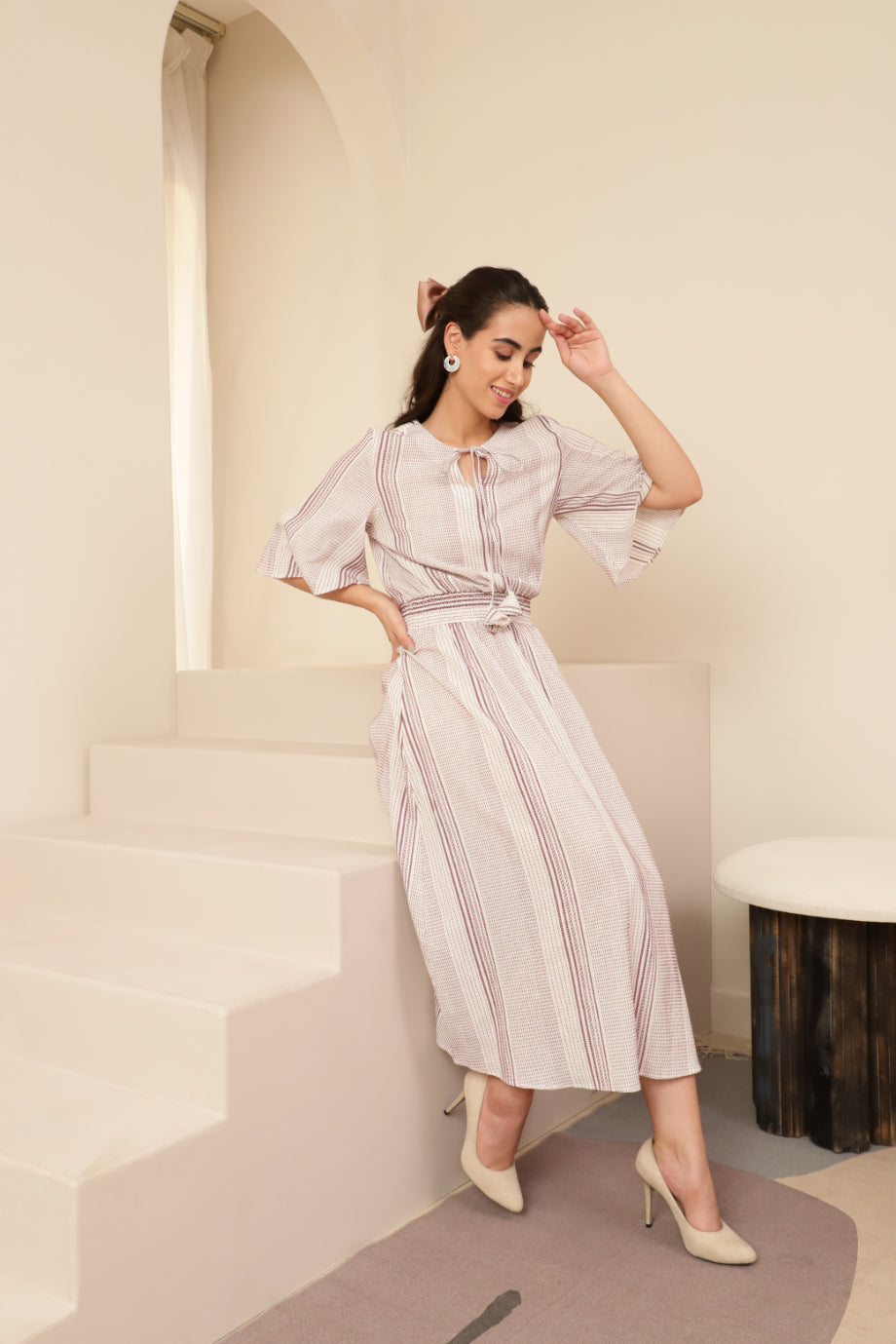 Greek Styled Red Accent White Dress Sanaita