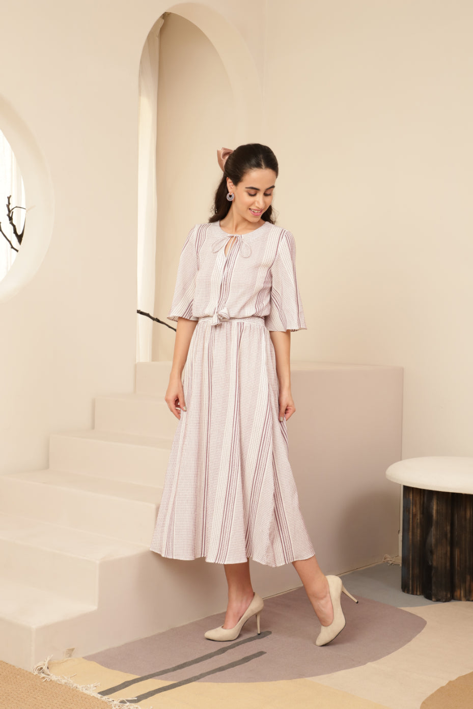 Greek Styled Red Accent White Dress Sanaita