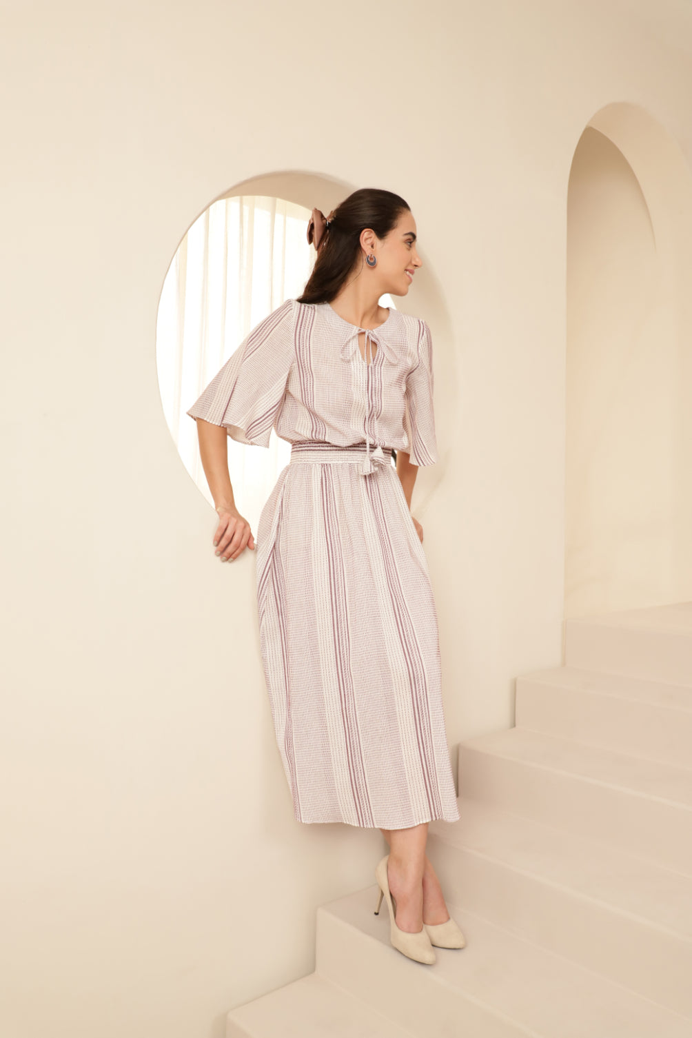 Greek Styled Red Accent White Dress Sanaita